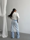 Açık Mavi Yüksek Bel Dantel Detaylı Jean Pantolon Kadın Wide Leg Denim Pantolon