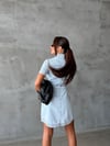 adın Kısa Kollu Kuşaklı Gömlek Yaka Spor Şık Mini Denim Elbise
