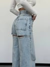 Arkası Pencereli Işıltılı Taşlı Kargo Cepli Wide-Leg Pamuklu Denim Pantolon