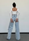 Arkası Pencereli Işıltılı Taşlı Kargo Cepli Wide-Leg Pamuklu Denim Pantolon