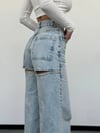 Arkası Pencereli Işıltılı Taşlı Kargo Cepli Wide-Leg Pamuklu Denim Pantolon