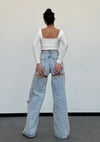 Arkası Pencereli Işıltılı Taşlı Kargo Cepli Wide-Leg Pamuklu Denim Pantolon