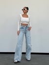 Arkası Pencereli Işıltılı Taşlı Kargo Cepli Wide-Leg Pamuklu Denim Pantolon