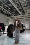 Bağcık Detaylı Yüksek Bel Geniş Paça Gri Denim Pantolon