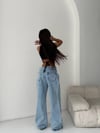 Bağlama Detaylı Yüksek Bel Bol Paça Açık Denim Jean
