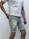 Buz Mavi Yırtık Detaylı Slim Fit Jean Şort