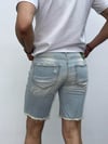 Buz Mavi Yırtık Detaylı Slim Fit Jean Şort