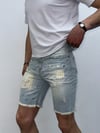 Buz Mavi Yırtık Detaylı Slim Fit Jean Şort