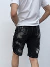 Casual Fit Eskitme Desenli Siyah Kot Şort