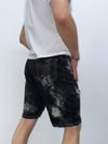 Casual Fit Eskitme Desenli Siyah Kot Şort