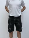 Casual Fit Eskitme Desenli Siyah Kot Şort