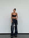Çift Parçalı Detaylı Wide Leg Jean Pantolon