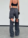 Çift Parçalı Detaylı Wide Leg Jean Pantolon