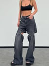 Çift Parçalı Detaylı Wide Leg Jean Pantolon