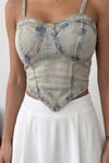 Denim Büstiyer Kadın Askılı Crop Jean Üst (Korse Form)