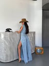 Denim Tulum Yırtmaç Detaylı Bol Paça Şık Kadın Jean Tulum