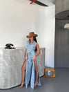 Denim Tulum Yırtmaç Detaylı Bol Paça Şık Kadın Jean Tulum