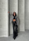 Deri Yakalı Leopar Desenli Oversize Denim Mont
