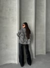 Deri Yakalı Leopar Desenli Oversize Denim Mont