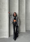 Deri Yakalı Leopar Desenli Oversize Denim Mont