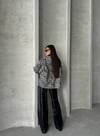 Deri Yakalı Leopar Desenli Oversize Denim Mont