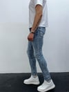 Erkek Açık Mavi Boya Sıçratmalı Yırtık Detay Slim Fit Skinny Jean Pantolon