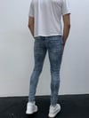 Erkek Açık Mavi Boya Sıçratmalı Yırtık Detay Slim Fit Skinny Jean Pantolon