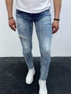 Erkek Açık Mavi Boya Sıçratmalı Yırtık Detay Slim Fit Skinny Jean Pantolon