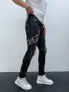 Erkek Füme Yazı Baskılı Yırtık Detay Slim Fit Skinny Jean Pantolon