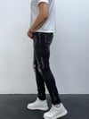 Erkek Füme Yazı Baskılı Yırtık Detay Slim Fit Skinny Jean Pantolon