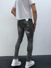 Erkek Gri Yıkamalı Yırtık Detay Slim Fit Likralı Skinny Jean Pantolon