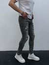 Erkek Gri Yıkamalı Yırtık Detay Slim Fit Likralı Skinny Jean Pantolon