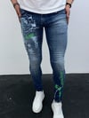 Erkek Mavi Baskı Detaylı Slim Fit Likralı Skinny Jean Pantolon
