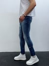 Erkek Mavi Baskı Detaylı Slim Fit Likralı Skinny Jean Pantolon