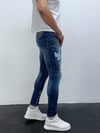 Erkek Mavi Baskı Detaylı Slim Fit Likralı Skinny Jean Pantolon