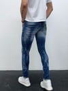 Erkek Mavi Graffiti Baskılı Slim Fit Likralı Skinny Jean Pantolon