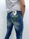 Erkek Mavi Graffiti Baskılı Slim Fit Likralı Skinny Jean Pantolon