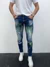 Erkek Mavi Graffiti Baskılı Slim Fit Likralı Skinny Jean Pantolon