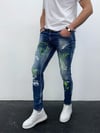 Erkek Mavi Graffiti Baskılı Slim Fit Likralı Skinny Jean Pantolon