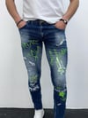 Erkek Mavi Graffiti Baskılı Slim Fit Likralı Skinny Jean Pantolon