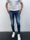 Erkek Mavi Taşlamalı Yırtık Detay Slim Fit Likralı Skinny Jean Pantolon