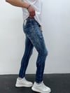 Erkek Mavi Taşlamalı Yırtık Detay Slim Fit Likralı Skinny Jean Pantolon