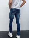 Erkek Mavi Taşlamalı Yırtık Detay Slim Fit Likralı Skinny Jean Pantolon