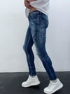 Erkek Mavi Taşlamalı Yırtık Detay Slim Fit Likralı Skinny Jean Pantolon