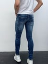 Erkek Mavi Taşlamalı Yırtık Detay Slim Fit Likralı Skinny Jean Pantolon