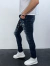 Erkek Slim Fit Bandana Desenli Yırtık Detaylı Likralı Denim Jean Pantolon Koyu Mavi