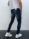Erkek Slim Fit Bandana Desenli Yırtık Detaylı Likralı Denim Jean Pantolon Koyu Mavi