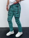 Erkek Yeşil Batik Efektli Slim Fit Likralı Jean Pantolon