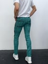 Erkek Yeşil Batik Efektli Slim Fit Likralı Jean Pantolon
