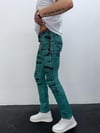 Erkek Yeşil Batik Efektli Slim Fit Likralı Jean Pantolon